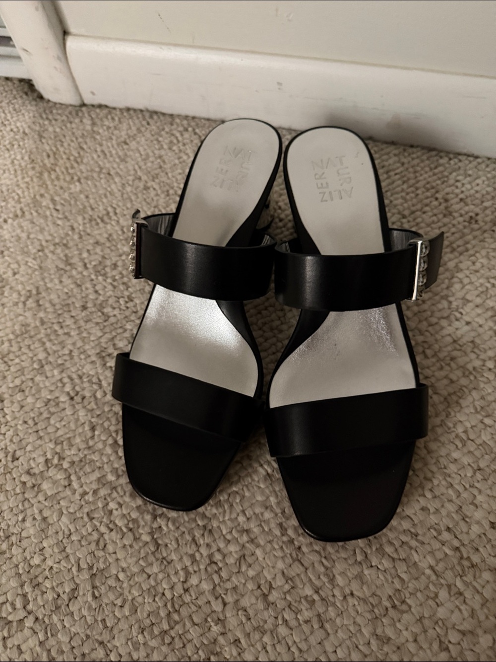 Naturalizer Women's Black Slide Sandals with Silver Insole